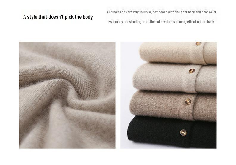 Women's POLO Collar Cashmere Knit Cardigan - 2026 Autumn/Winter Collection, Gentle Style, Solid Color, Single-Breasted.