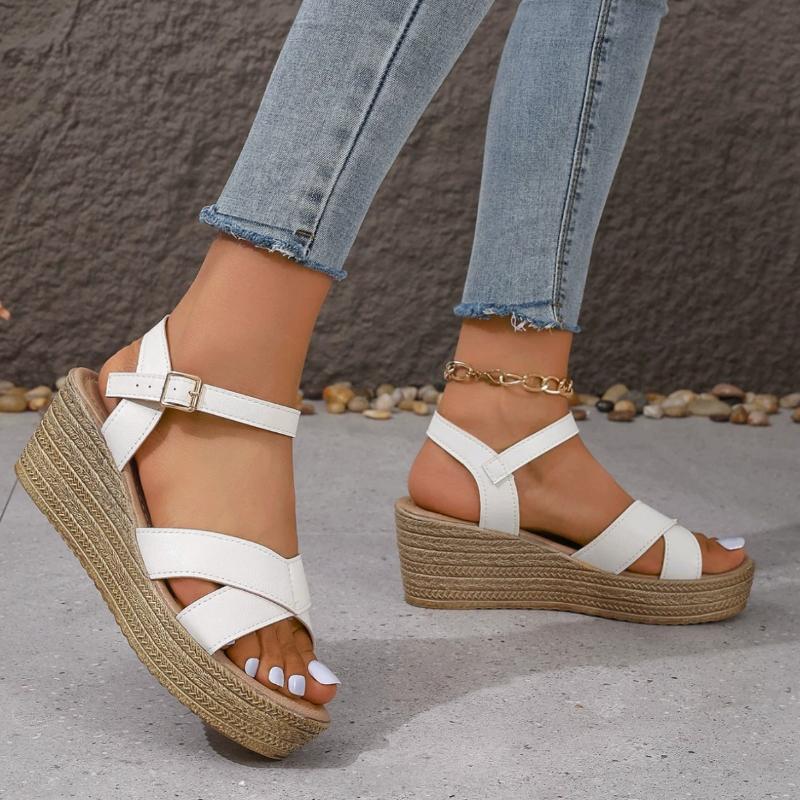 2026 Summer Waterproof Platform Wedge Women's Sandals PU Leather Thick Bottom Sandles Buckle Elegant Open Toe Women Roman Shoes