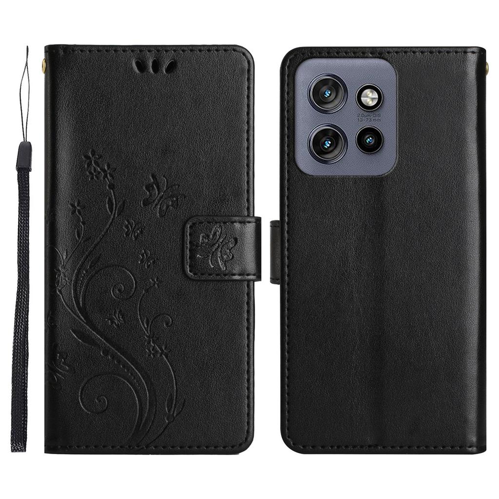 For Motorola Edge 60 Neo 5G/50 Neo 5G Leather Wallet Case Butterfly Flower Imprinted Phone Cover with Strap