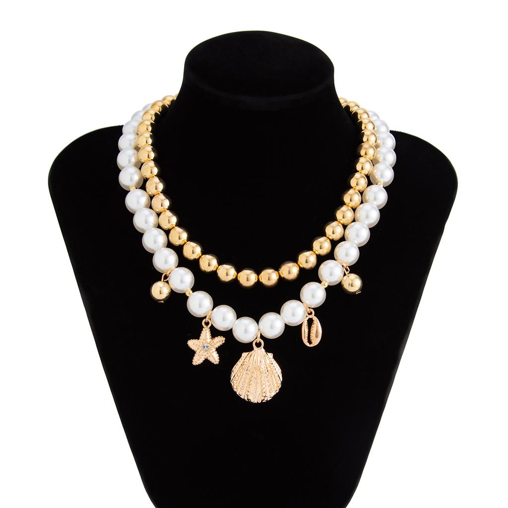 Imitation Pearls CCB Beaded Chokers Necklace Women Summer Beach Boho Starfish Conch Pendant Jewelry Accessories