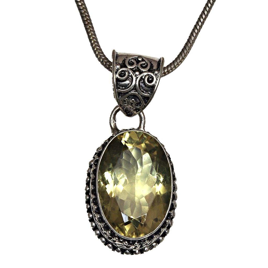 Lemon Topaz Gemstone Mother's Day Handmade Silver Jewelry Pendant  1.5"