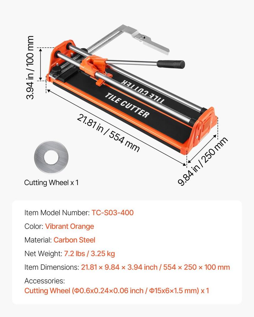 430mm Manual Tile Cutter for Wall & Polished Tiles,Double Rails for Precise Cutting, Tungsten Carbide Wheel,Non-Slip Handle,Anti-Displacement Pressure