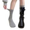 Early Spring Versatile, Ultra-Thin Calf Socks, Pure Cotton Comfortable Casual Piled Socks, Girls' Solid Color Long Socks, Gray System