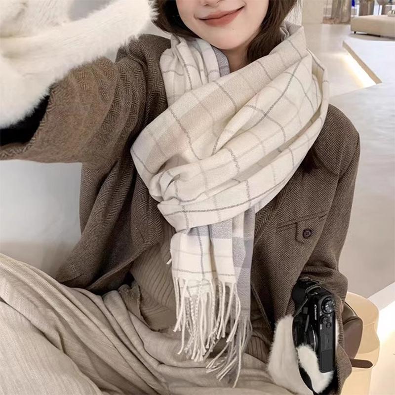 2025 Autumn And Winter Women'S Scarf Atmosphere Plaid Korean Style Versatile Neck Scarf Thick Warm