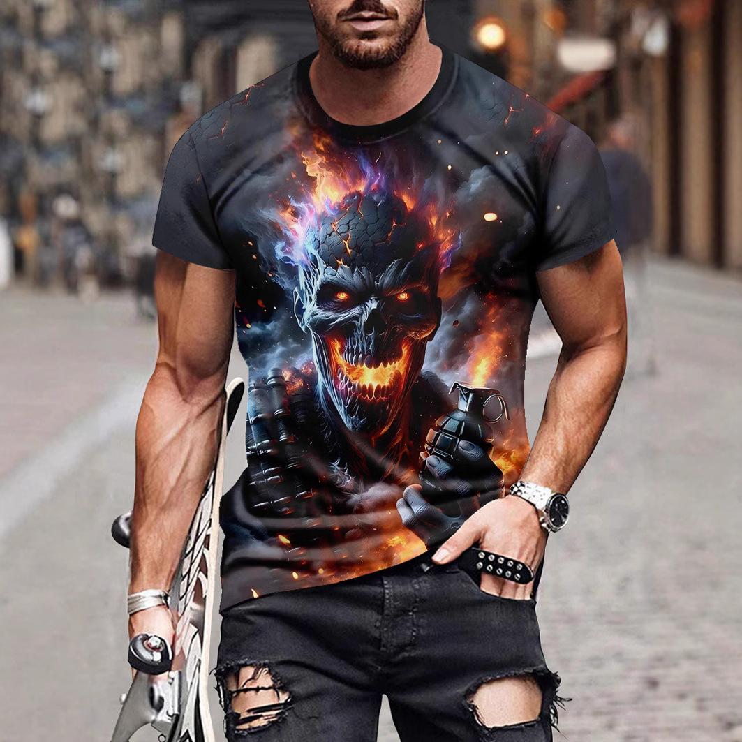 

Летний топ с круглым вырезом и 3D-принтом в виде черепа, модная повседневная мужская футболка с коротким рукавом S