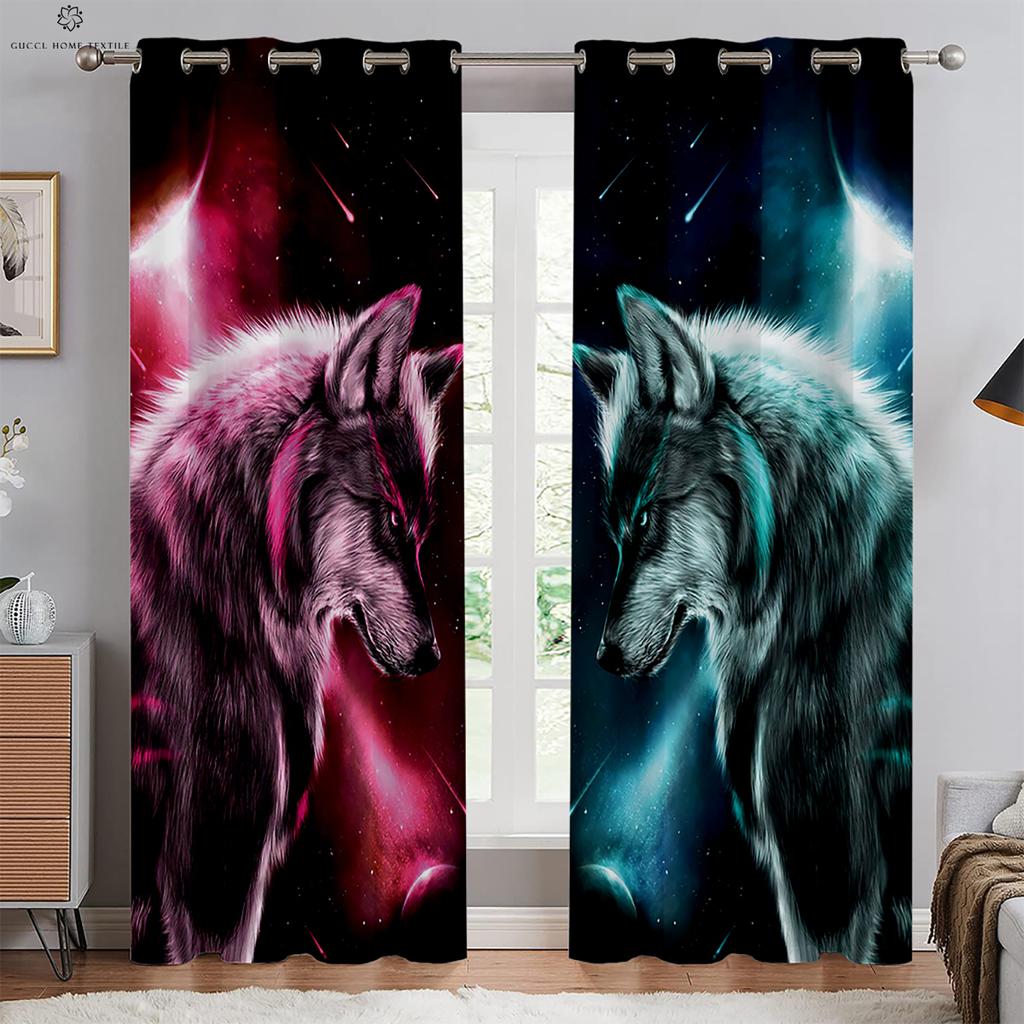 Starry Sky Moon Wolf Animal Print Window Blackout, Insulation Curtains, Bedroom, Living Room, Outdoor Kitchen Decorative Curtain