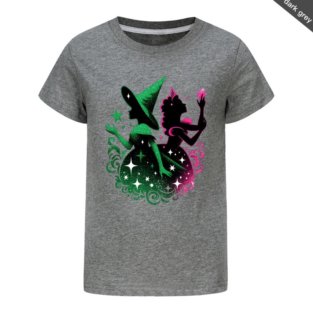 

Kids Girls Witch Print Casual Short Sleeves T-Shirt 160cm темно-серого