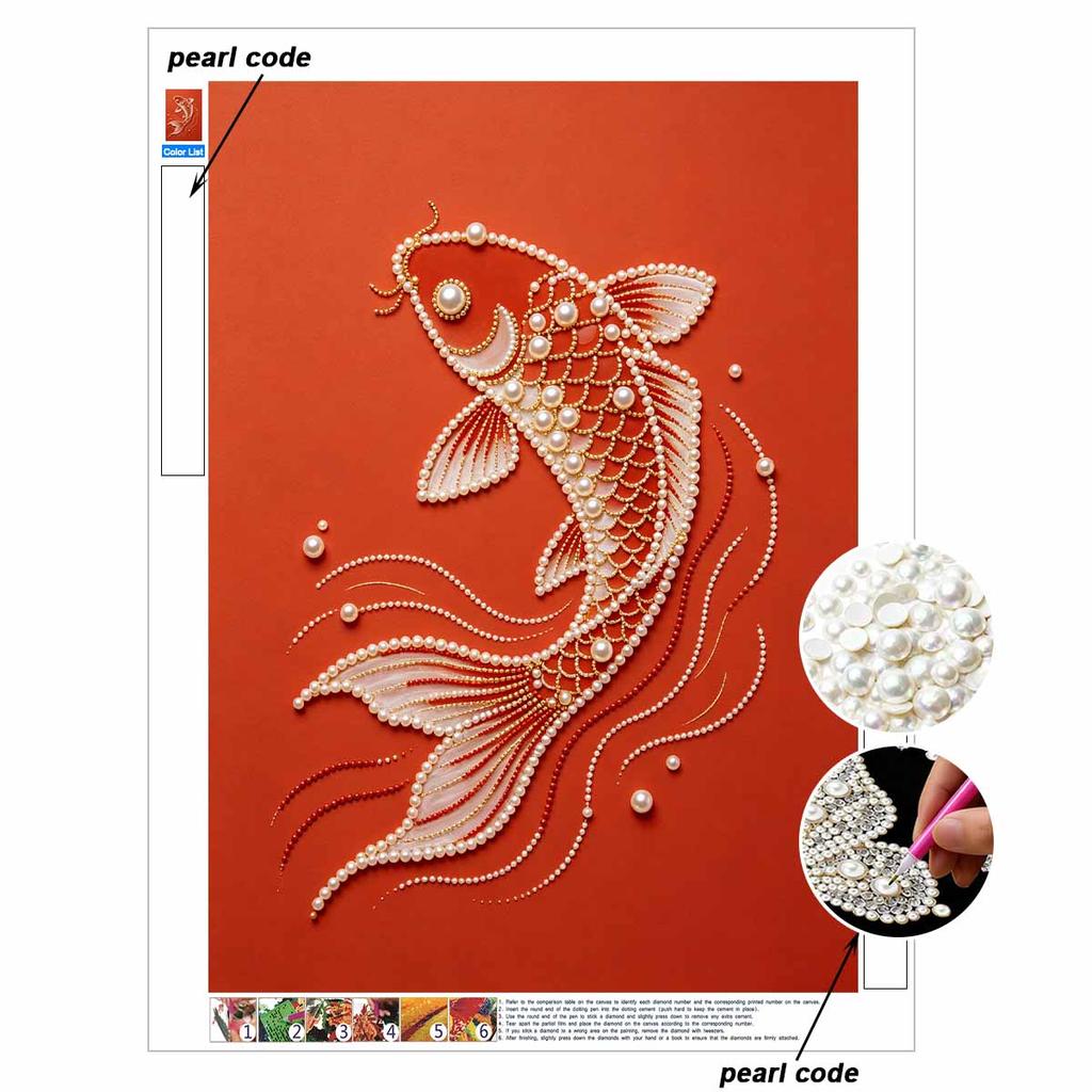 DIY Pearl Embroidery Diamond Painting Kit Koi Fish Sparkling Beads Art Craft Handmade Decoration Gift for Home Use