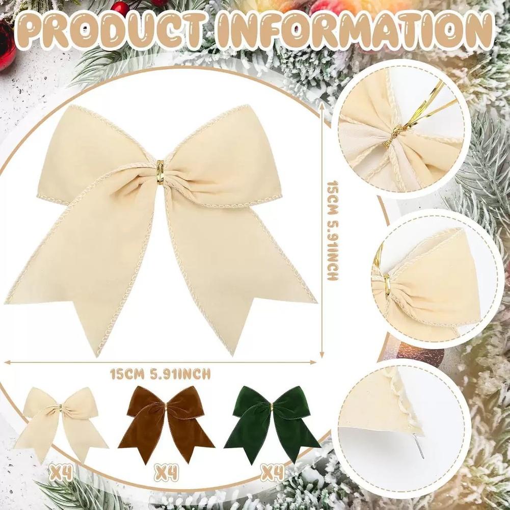 Seasonal Rustic Velvet Bow Decoration for Christmas Wreaths Vintage Polyester Ribbon Bows for Holiday Home and Tree Styling