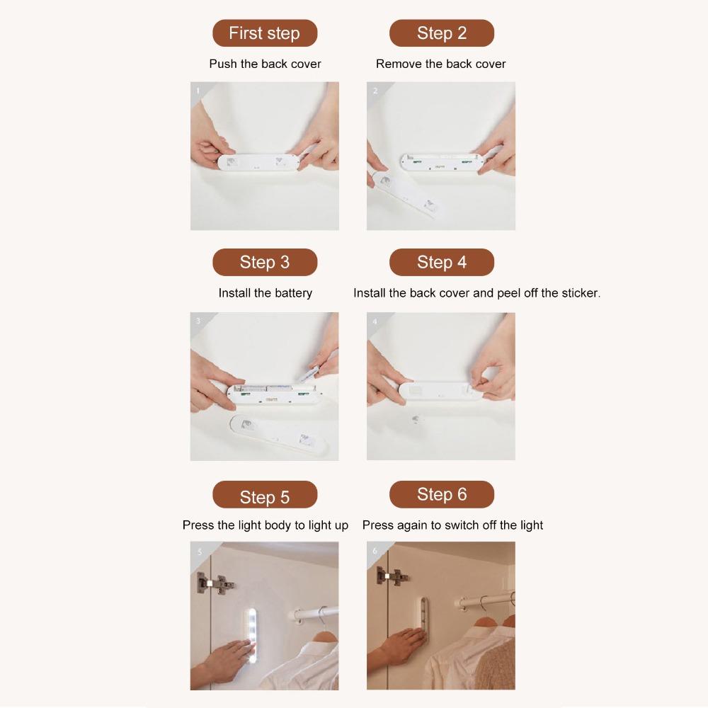 Push Switch LED Light Stick On Wardrobe Light Easy Installation Push Tap Light Bedroom