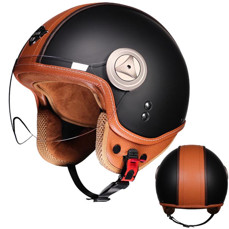 Retro 3/4 Motorcycle Helmet with Leather Lining for All Seasons - Unisex