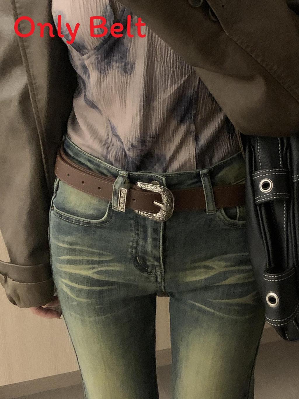 Classic Pu Leather Carved Belt With Alloy Buckle For Summer Daily And Street Style коричневый
