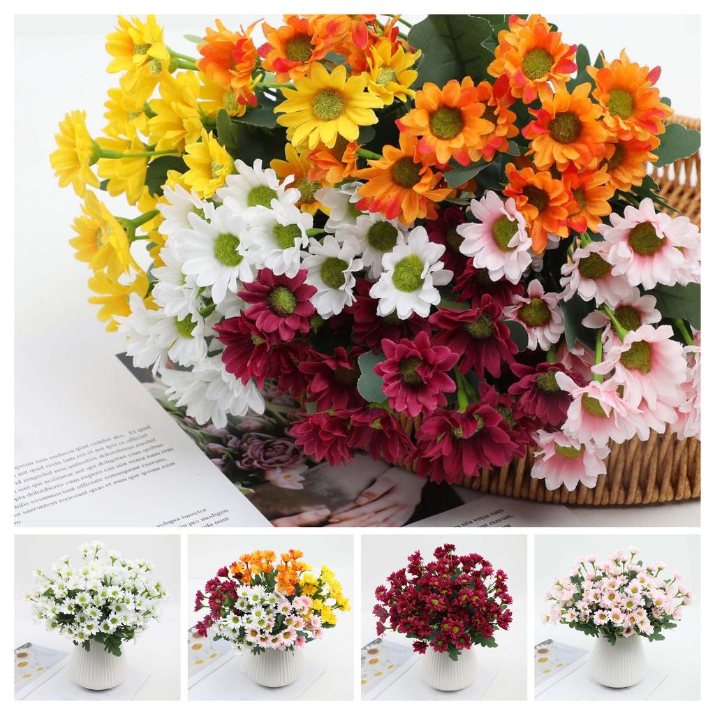 Lifelike Flower Bouquet Decoration DIY Artificial Daisy Flowers Ornaments 5 Bundles Fake Flowers Home Wedding Party Decorations