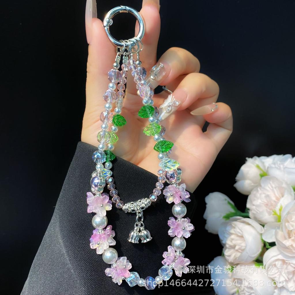 Phone Case Hanging Chain Niche Flower Green Leaf Phone Chain New DIY Chain Car Key Chain Rope Bag Hanging Decoration