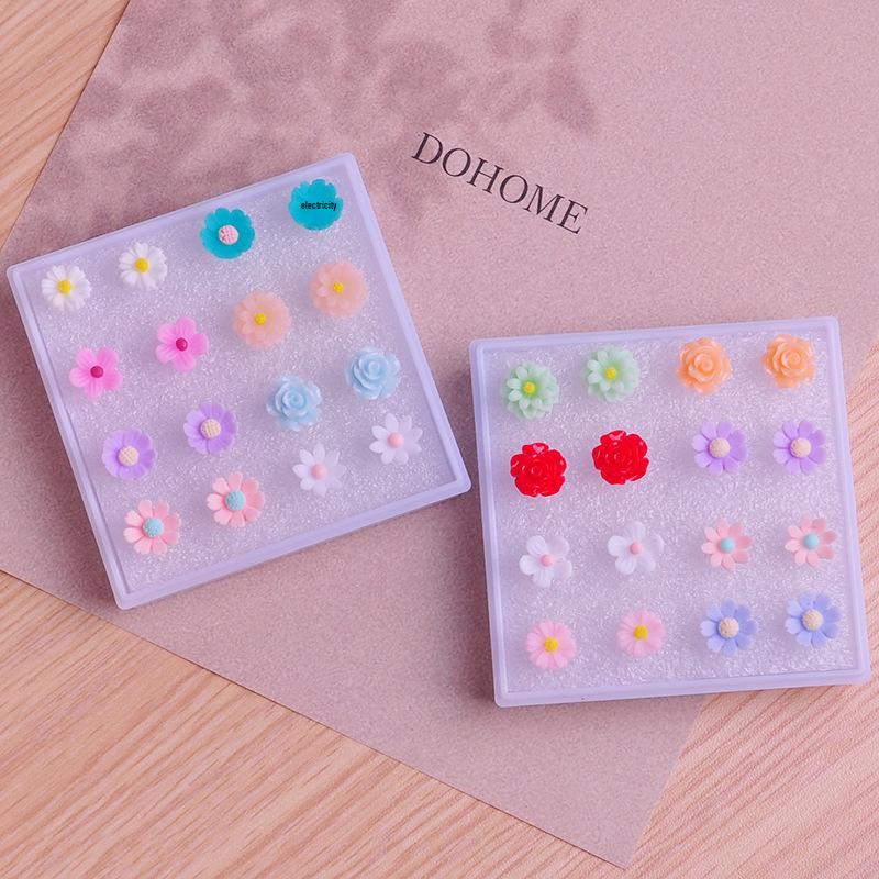 Children's Plastic Resin Rose Earrings Set
