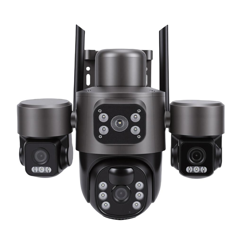 3 Lens Solar Security Camera 6MP HD 360 Degree Viewing Angle IP66 Water Proof Motion Detection WiFi Smart for Outdoor