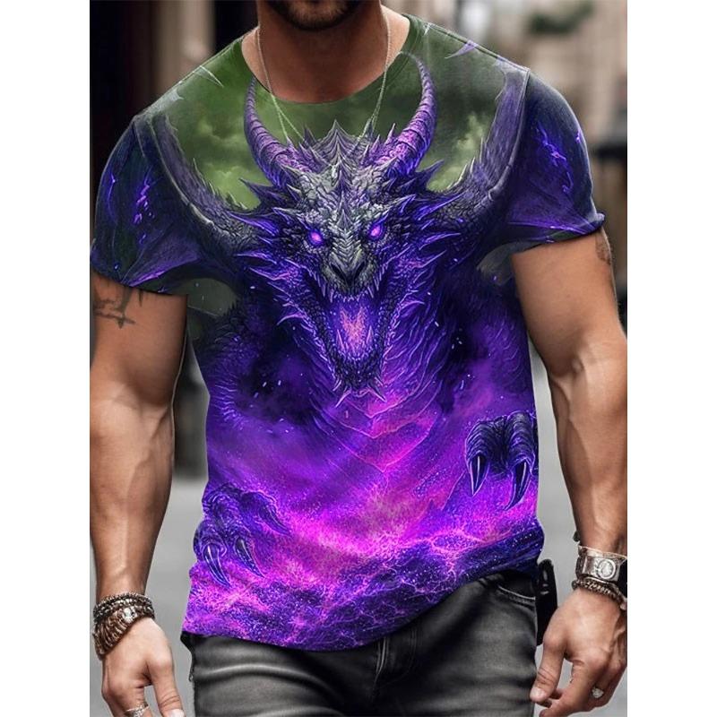 Summer Street Style Fashion Men's T-shirt Urban Everyday Casual Short-sleeved Top 3D Dragon Print Men's Outdoor T-shirt