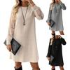 Women's Fashion Casual Round Neck Ribbed Lace-Up Pullover Long Sleeve Dress