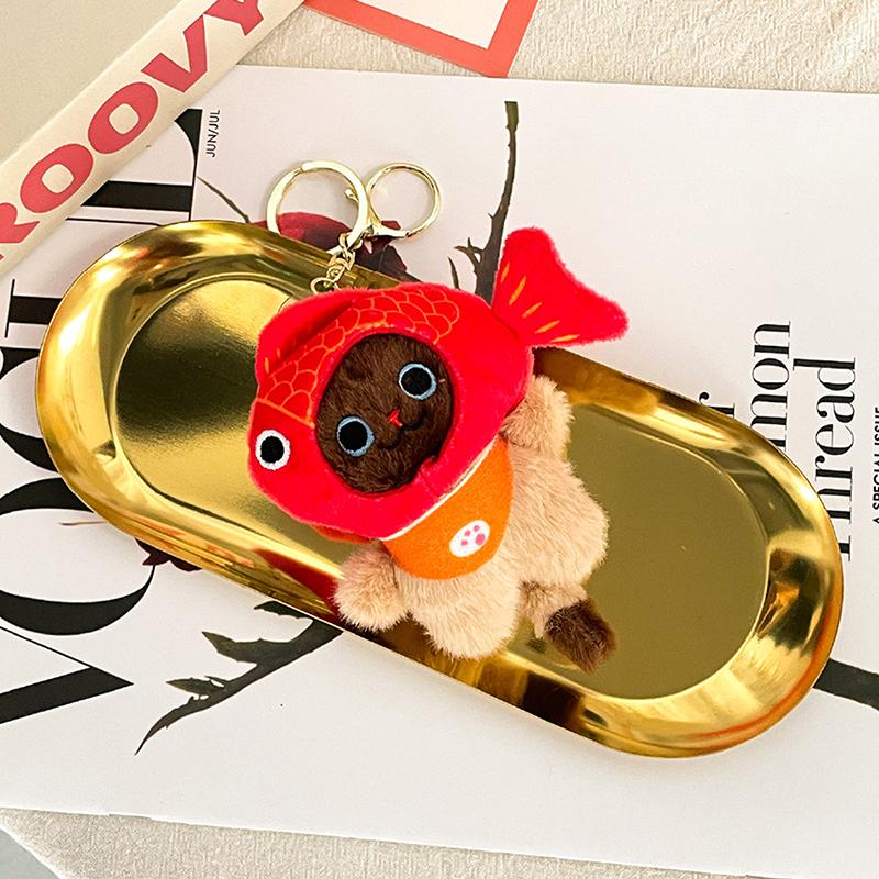 Taiyaki Headgear Plush Toy Keychain Cartoon Cat Soft Stuffed Doll Pendant Car Key Ring Backpack Bag Decor Kid Gift