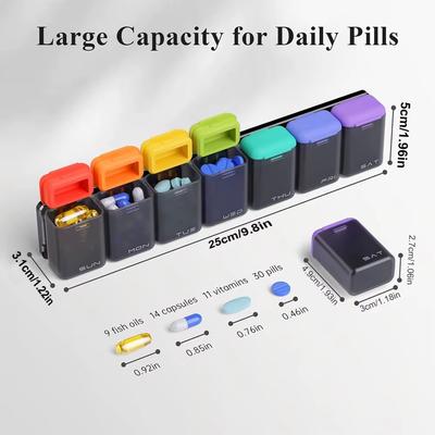 Weekly Pill Organizer Magnetic Removable Pill Box 7 Day 1 Time a Day Large Travel Pill Case Week Once Daily Medication Dispenser
