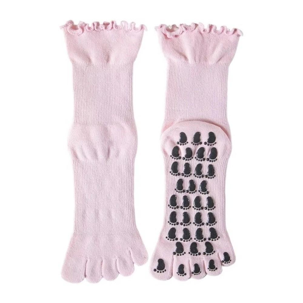 Non-Slip Silicone Five-Toe Yoga Socks Cotton Mid-Calf Yoga Socks Pilates Grip Socks Ballet