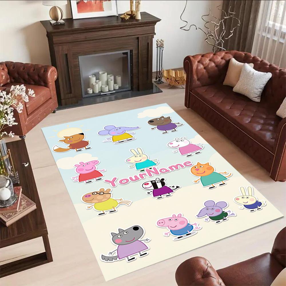 Peppa Pig Customized Name Area Rug Design for Living Rooms Foyer Dormitory Bedrooms Anti-slip Rug Anime Office Decor