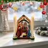 Christmas Mantle Tabletop Displays Nativity Scene Candle Holder, Holy Family Manger Figurine with 4 Holders Slots, Vintage Candlestick for Mantel