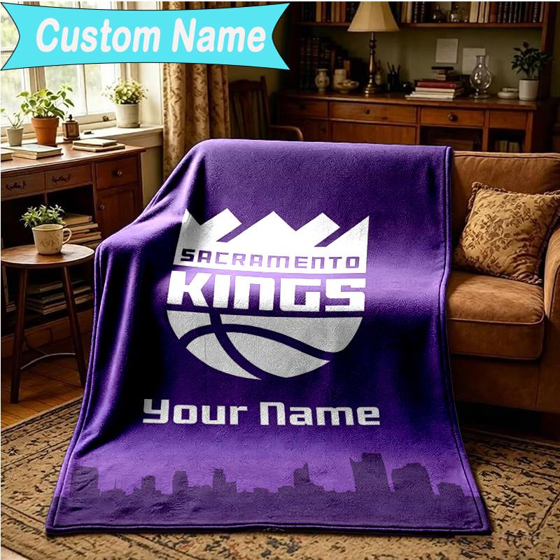 1PC Custom Name Blanket Sacramento Basketball Logo Flannel blankets Patterns Throw Blanket All-Season Soft Gift for Couch, Bed, Camping, Birthday gift