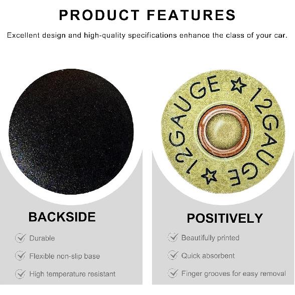 2 PCS Car Cupholder Coaster, Cool 12 Gauge Shaped Absorbent Cup Holder ert Coaster with Finger Notch, Anti Slip Vehicle Drink Mat Vintage Cup Holder