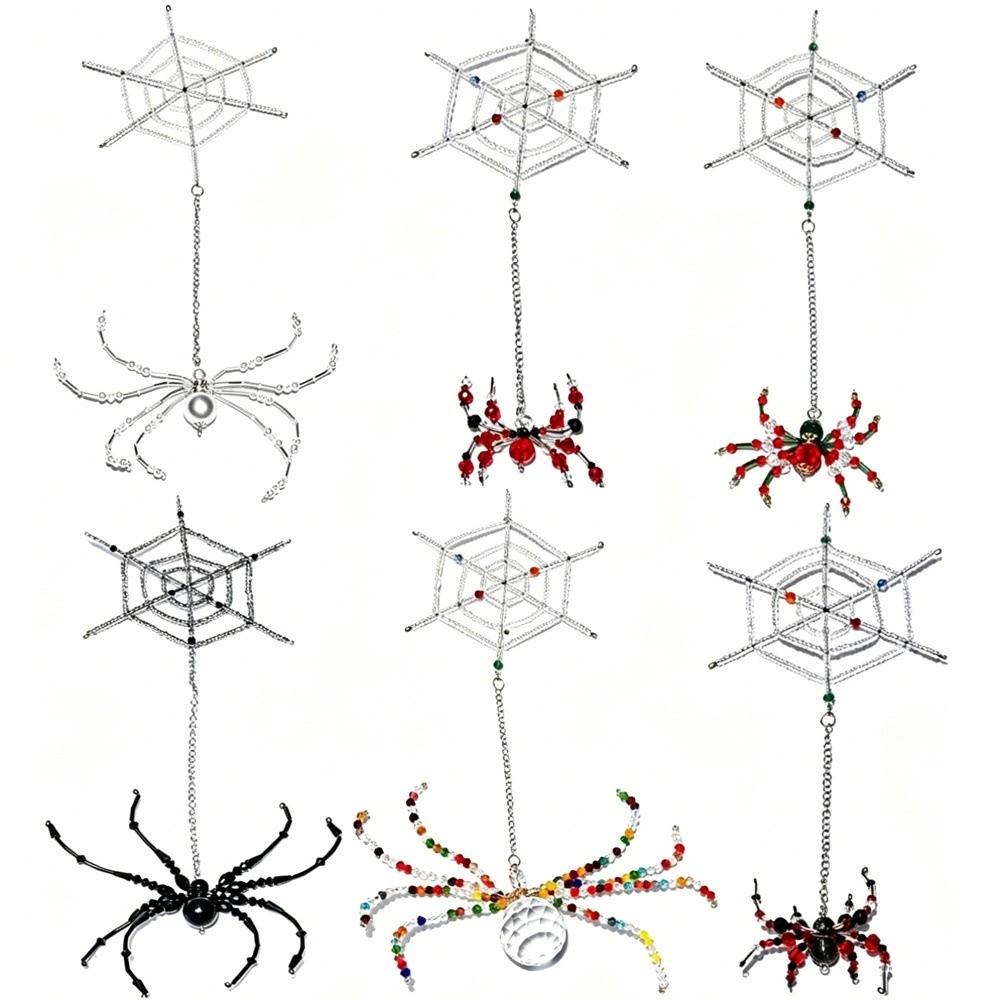 Colorful Beaded Spider and Spider Web Decorations Crystal Halloween Decorations Haunted House