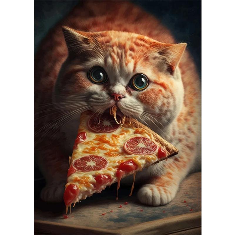 Funny Cat Eating Pizza Canvas Prints Posters Mural Cute Pet Kitten Pizza Poster Canvas Wall Art Painting Pictures for Home Decor