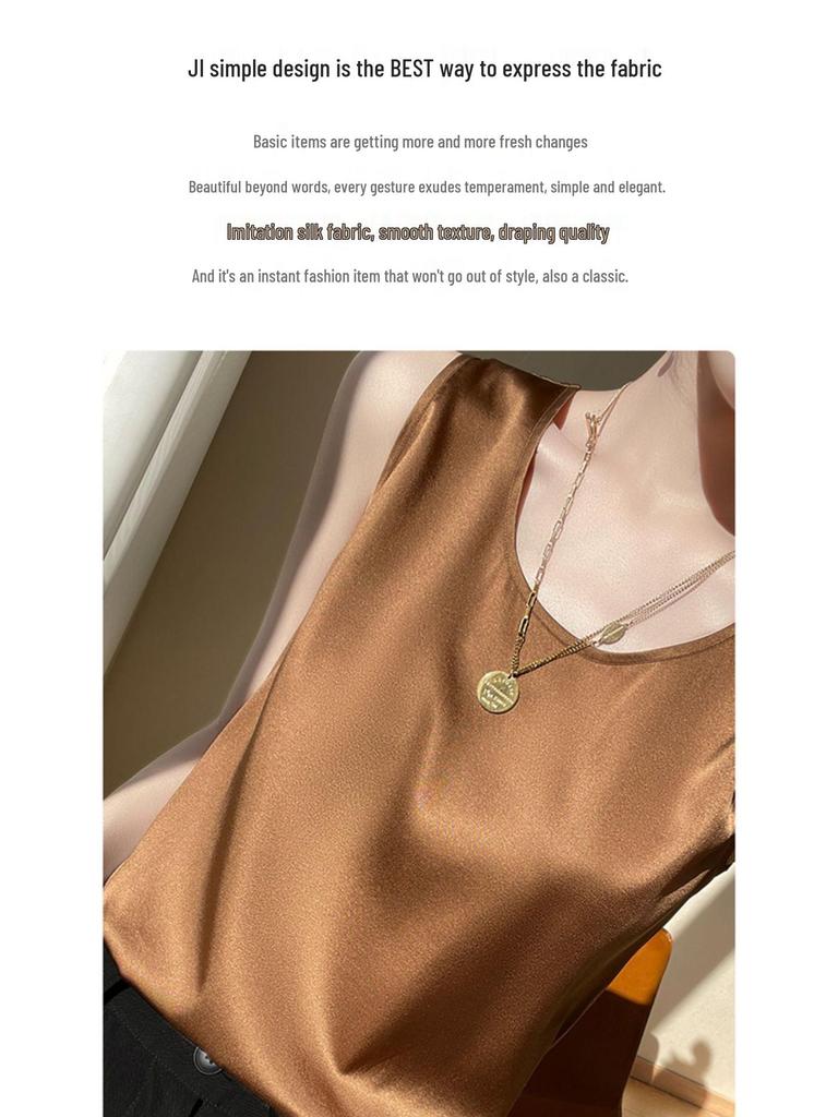 Women's Sleeveless Summer Silk Camisole - Loose Fit, Round Neck, Mulberry Silk Base Layer Top