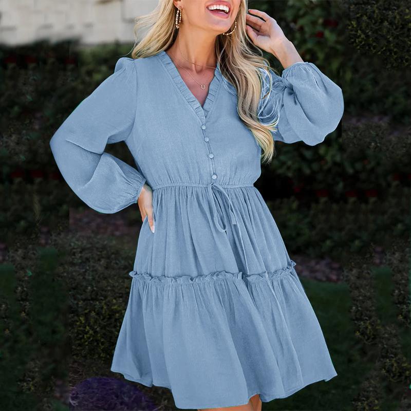 

ZANZEA Женские платья-фонарики с V-образным вырезом и длинными рукавами 5XL синий