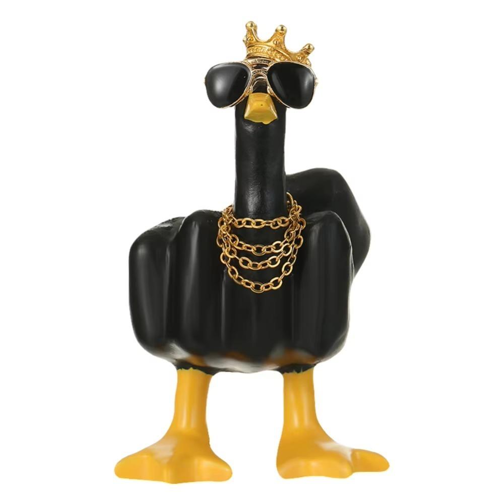 Cute Resin Mid-Finger Duck Decorative Figurine Desk Decoration Gift Tabletop Duck Ornament Craft Funny Duck Statue Home