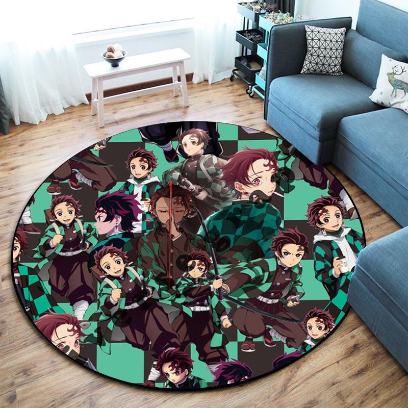 Classic Japanese-style Cartoon Demon Slayer Round Rug, Home Soft Decorative Anti-slip Yoga Mat and Chair Mat, Outdoor Floor Mat Carpet K24