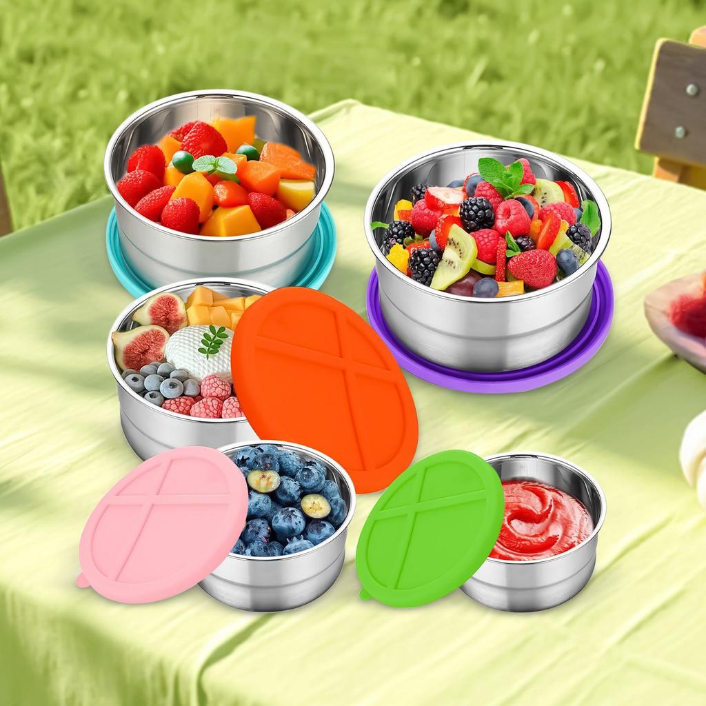 Stainless Steel Food Container 5 Pieces Stainless Steel Containers with Lids Round Food Storage Nesting Snack Bowl for Kitchen