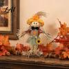 Halloween Porch Decor Standing Fall Scarecrow Decoration Rustic Thanksgiving Ornament Farmhouse Yard Display with Clothes Hat for Autumn Harvest Home