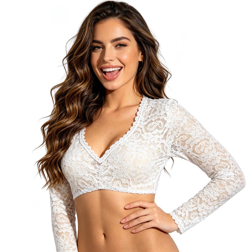 Bavarian Costume Oktoberfest Lace V-Neck Long Sleeve Top German Munich Ding Dong Costume Beer Festival Outfit