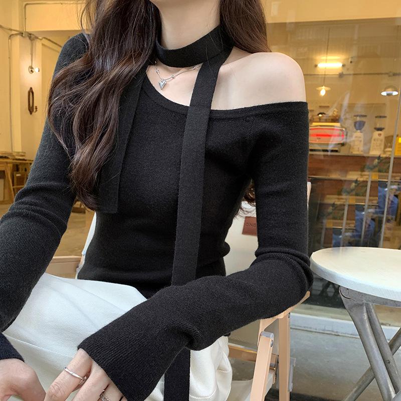 Women's One-Shoulder Halter Neck Slim Fit Sweater