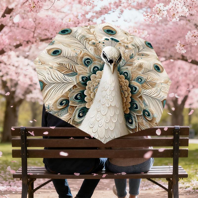 1PC Peacock Feathers Automatic Open/Close Umbrella with Windproof, 8-Rib Sturdy Canopy, Durable Ribs, Fashionable Design,1273a