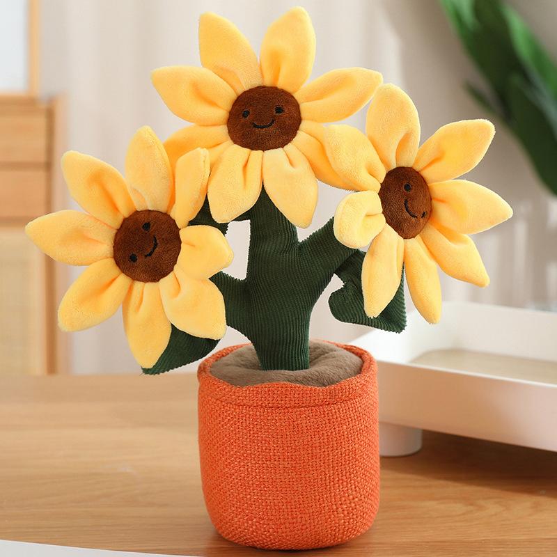 Cartoon Smile Sunflower Doll Plush Toy Sunflower Pot Doll Home Decoration Ornament Ragdoll Doll