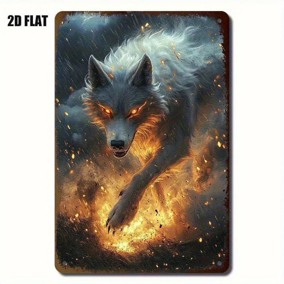 ZANZ Steel Wolf Wall Art Set, 11pcs 8x12 Inch 2D Metal Painting with Orange Eyes, Home Decor Gift