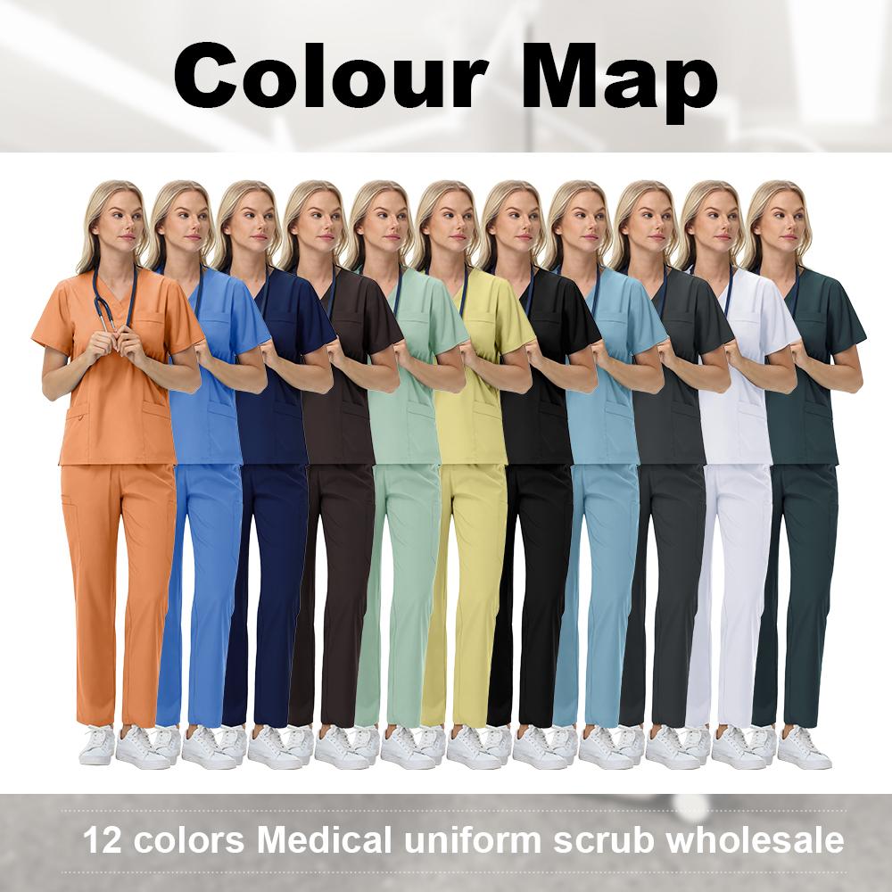 Nursing Surgical Uniforms Woman V-Neck Short Sleeved Uniform Scrub Sets Wholesale Lab Beauty Salon Workwear Pet Doctor Nurse Set