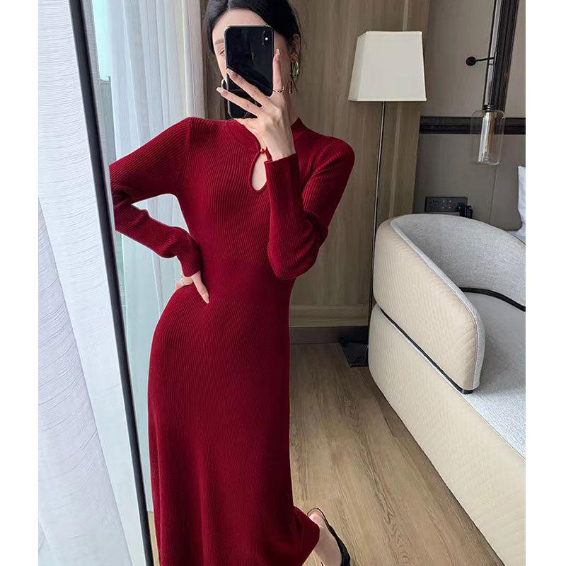 Christmas senior gentle wind red dress women's autumn and winter slim and thin new Chinese festive banquet dress