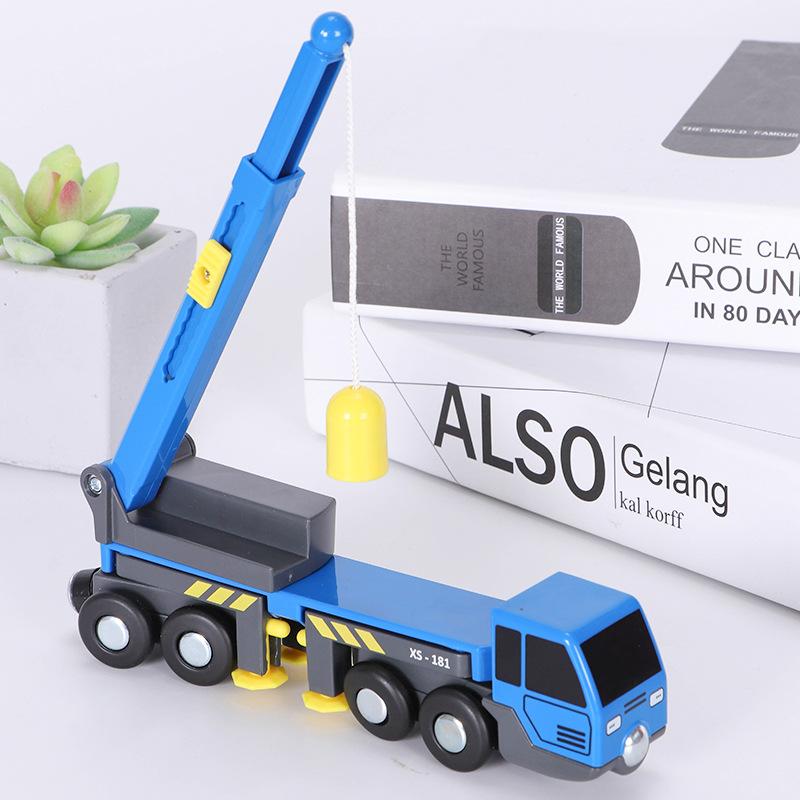 Crane Toy Boom Lifting Plastic Retractable Inertial Hand Push Engineering Truck Compatible with Wooden Track Children Gift
