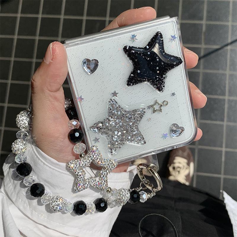 Glitter Sequin Five-pointed Star Mobile Phone Case for South Korea for Samsung Zflip7 Folding Screen Transparent Fold6 Protective Case