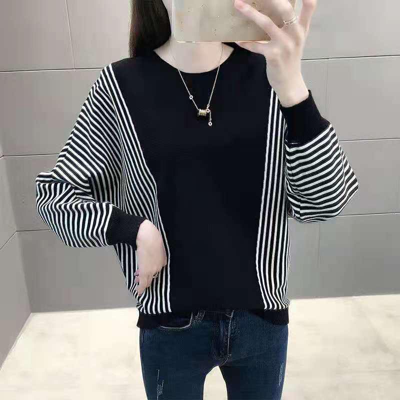 2023 Women's Color Block Batwing Sleeve Knit Cardigan - Spring & Autumn Style, Belly Covering, Korean Versatile