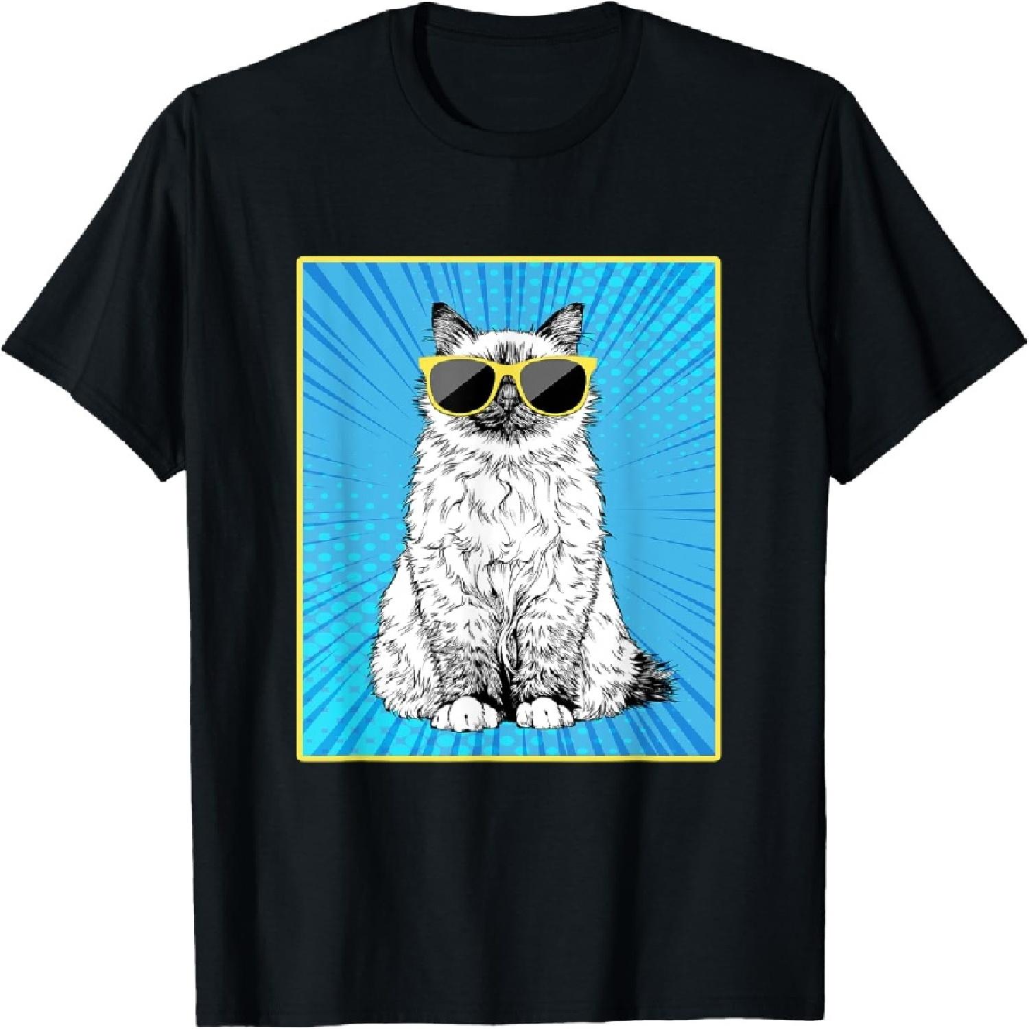 Birman Cat Portrait Pop Art Cat with Sunglasses T-Shirt XXXXXL разноцветный
