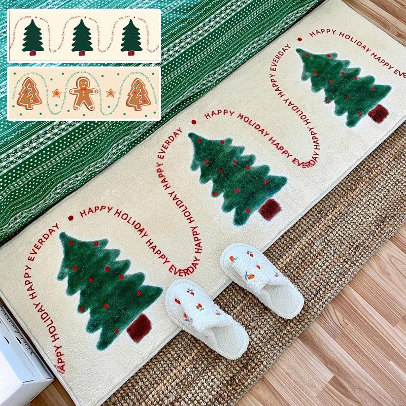 Xmas Faux Cashmere Kitchen Carpet Christmas Tree Bedside Rugs Anti Slip Door Bath Mat Gingerbread Man Floor Mat Navidad Decor