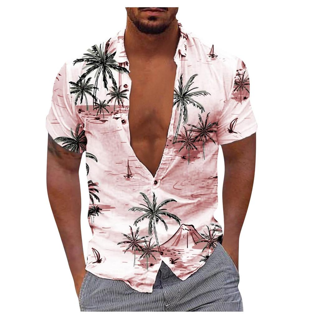 Men's Hawaiian Shirt Fun Short Sleeve Button Up Shirt Holiday Beach Shirt